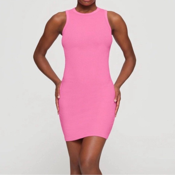 SKIMS Dresses & Skirts - SKIMS Cotton Limited Edition Pink Ribbed Tank Mini Dress – Size M | NWT